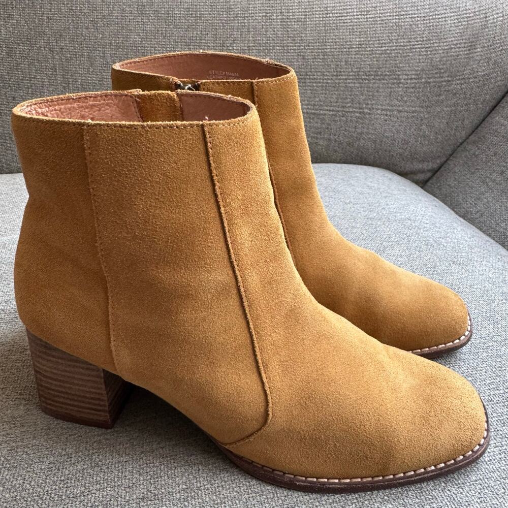 Madewell Chelsea Boot Lather Brown Tan Suede Block Heel Women’s Sz 8.5